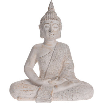 Boeddha zittend - Tuinbeeld - cr&egrave;me - 49cm