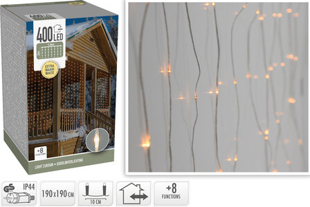 Lichtgordijn 190x190cm - gelijke lengtes - 400 LED&#039;s - extra warm wit - Soft Wire