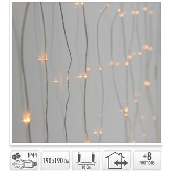 Lichtgordijn 190x190cm - gelijke lengtes - 400 LED&#039;s - extra warm wit - Soft Wire